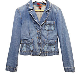 Y2K Gadzooks Jean Jacket Blazer Pocket Bomber Denim Jeans Womens Size L Vintage